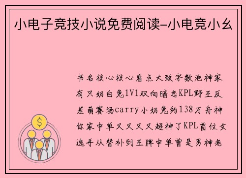 小电子竞技小说免费阅读-小电竞小幺